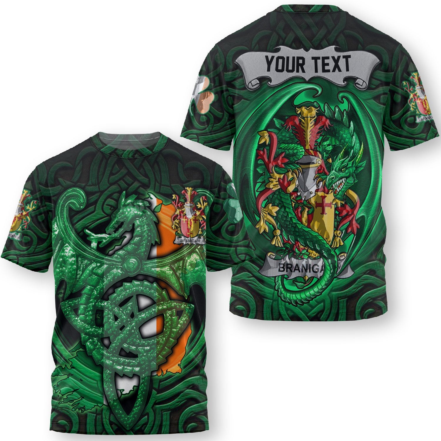 Branigan or O Branagan T-Shirts The Green Dragon Of Ireland Style