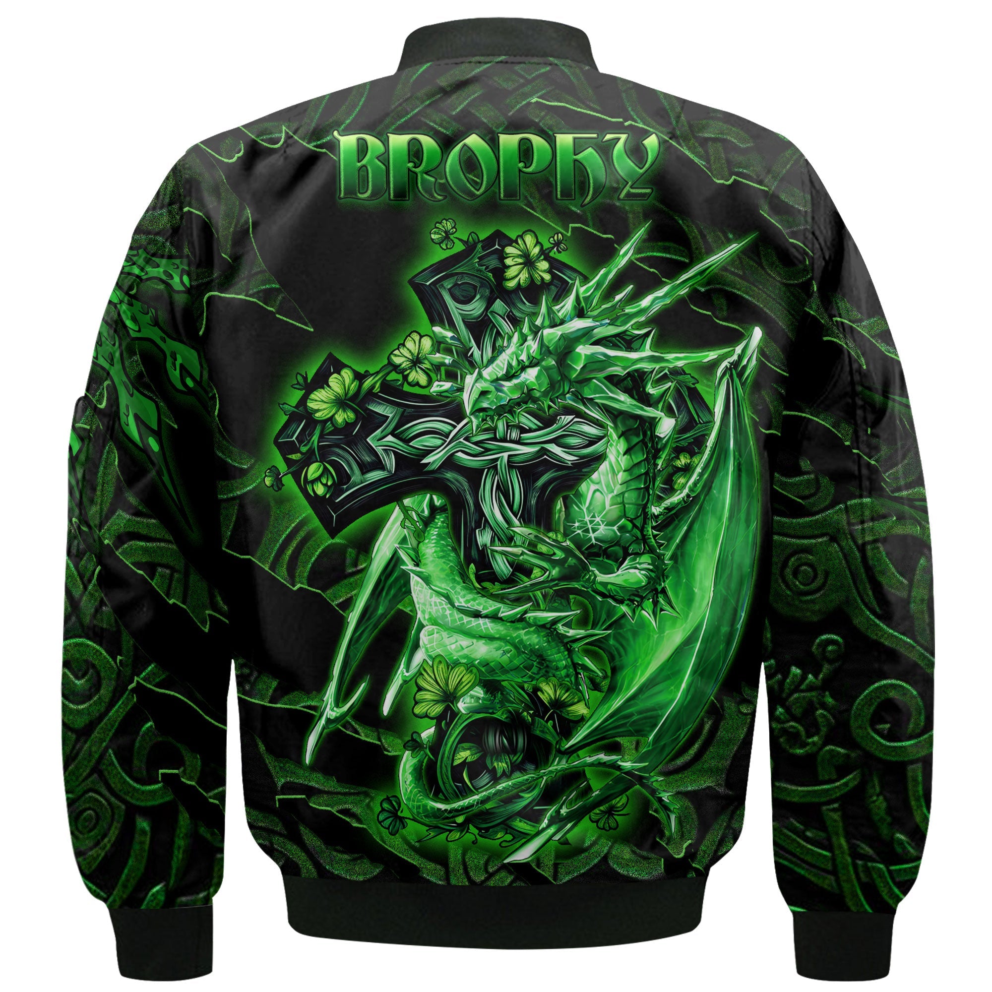 Brophy or O Brophy Bomber Jackets Celtic Cross And Dragon Style