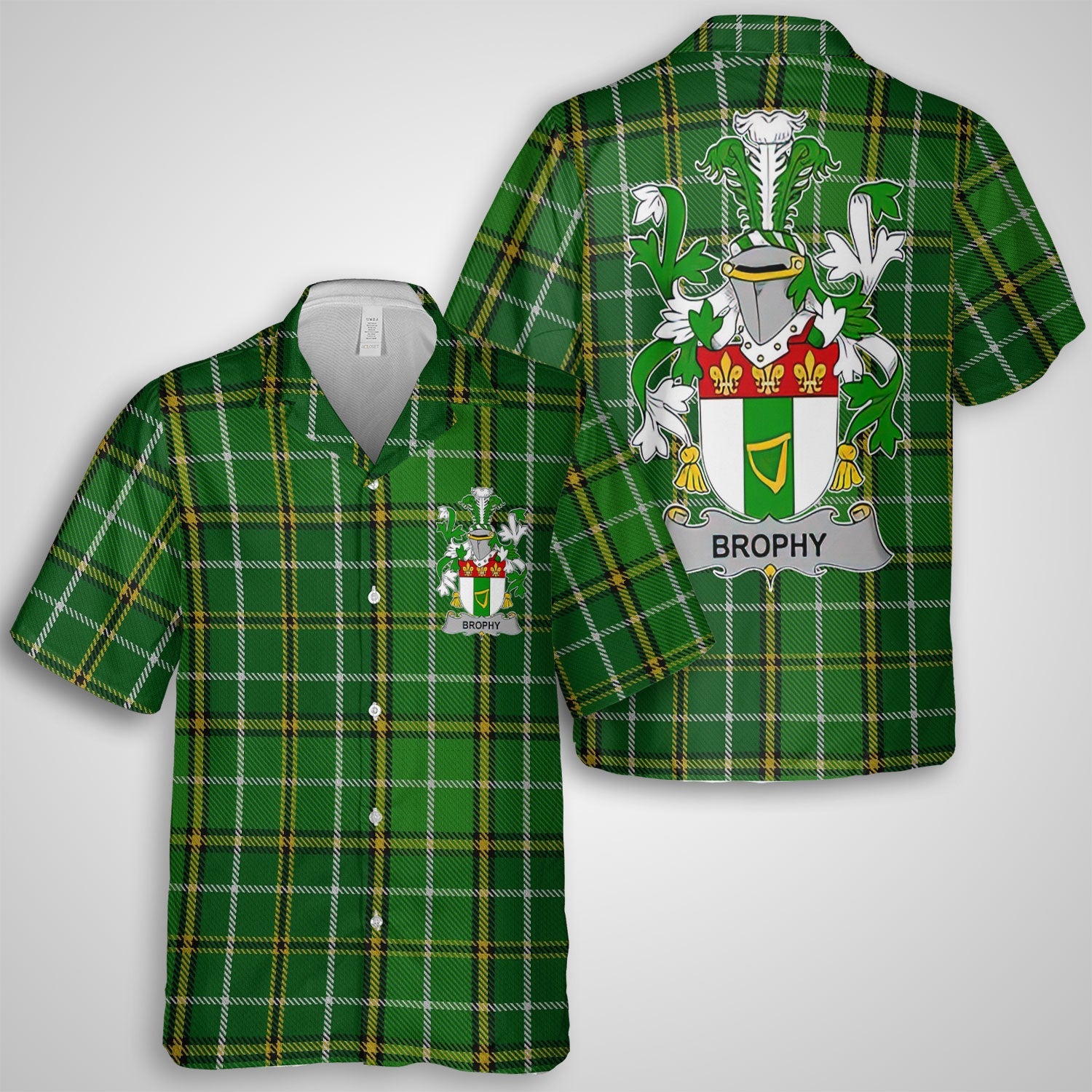 Brophy or O Brophy Hawaiian Shirts Crest And National Plaid Style