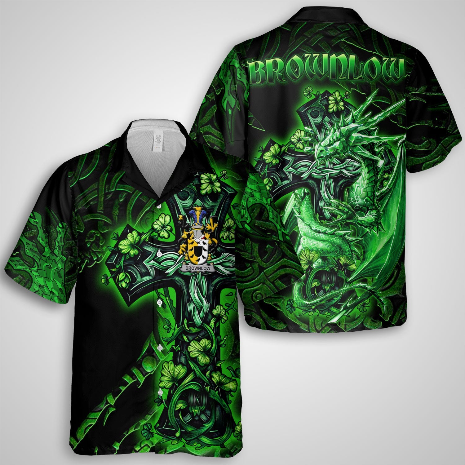 Brownlow Hawaiian Shirts Celtic Cross And Dragon Style