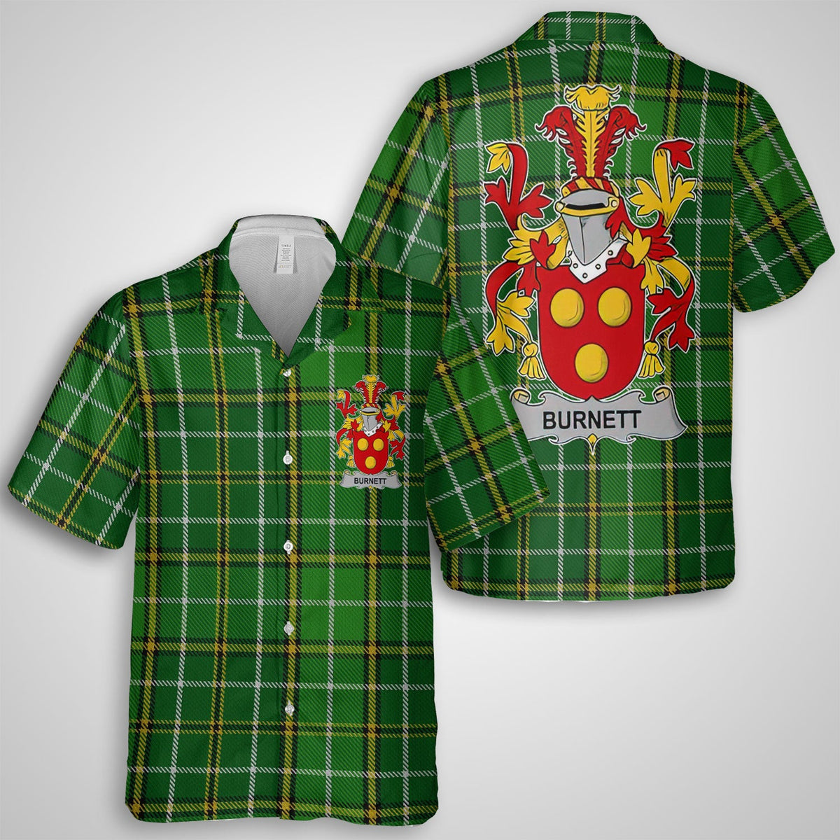 Burnett Hawaiian Shirts Crest And National Plaid Style