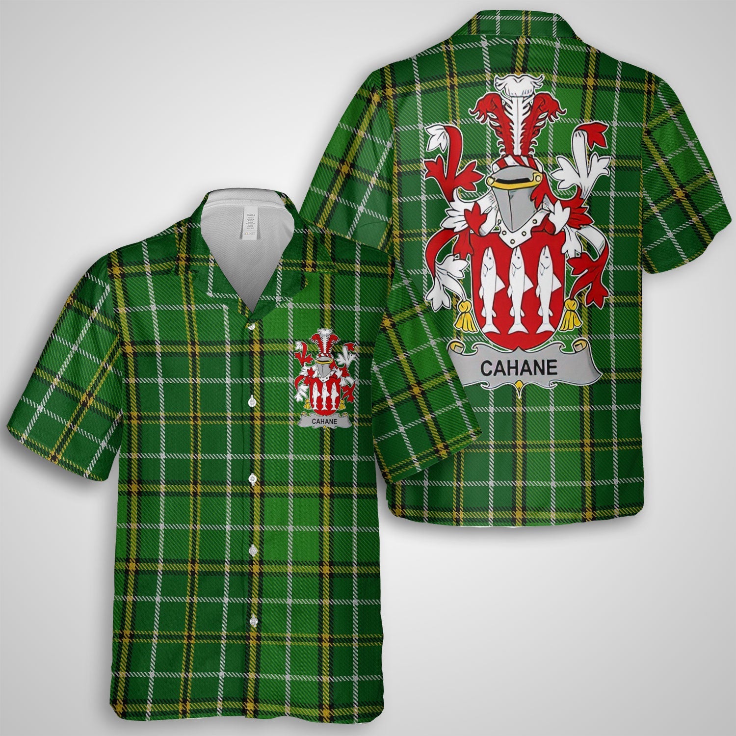 Cahane or O Cahane Hawaiian Shirts Crest And National Plaid Style