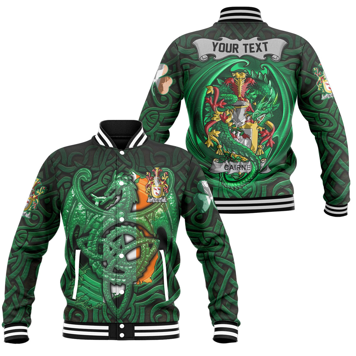 Cairnes Baseball Jackets The Green Dragon Of Ireland Style