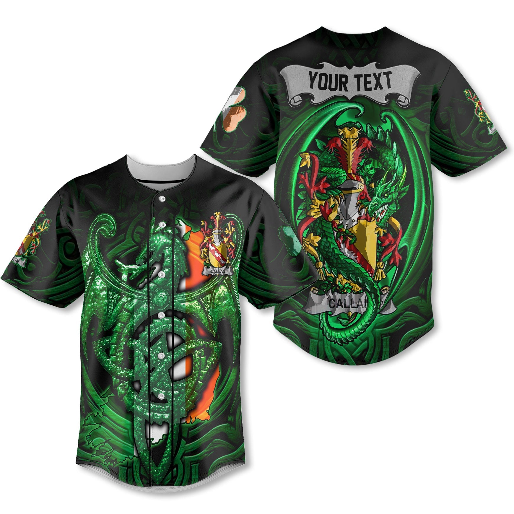 Callan or O Callan Baseball Jerseys The Green Dragon Of Ireland Style