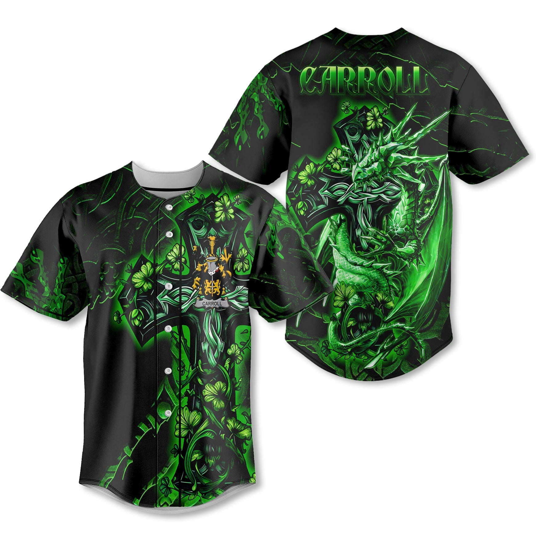 Carroll or O Carroll Baseball Jerseys Celtic Cross And Dragon Style