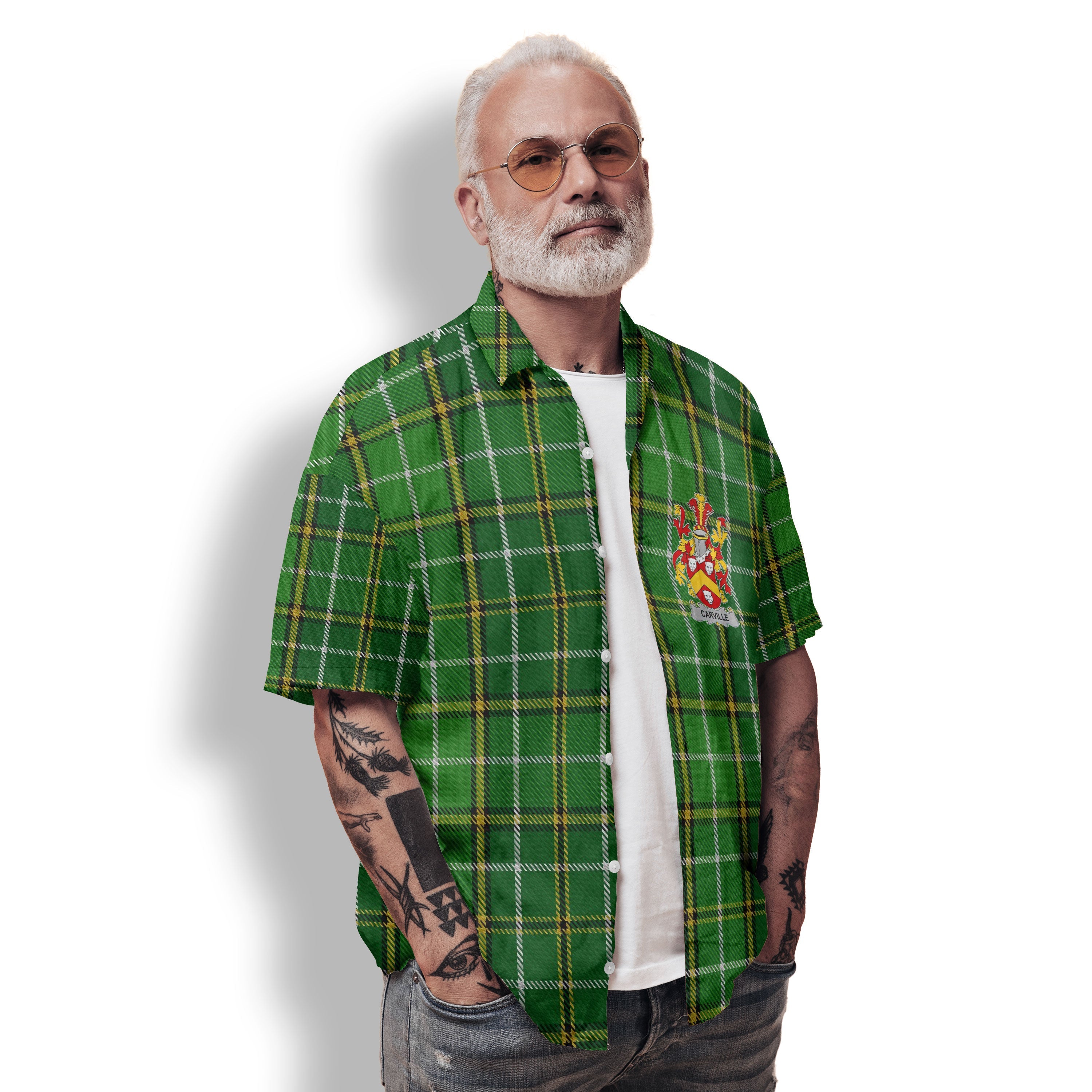 Carville or McCarville Hawaiian Shirts Crest And National Plaid Style