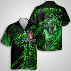 Caulfield or Gaffney Hawaiian Shirts Celtic Cross And Dragon Style