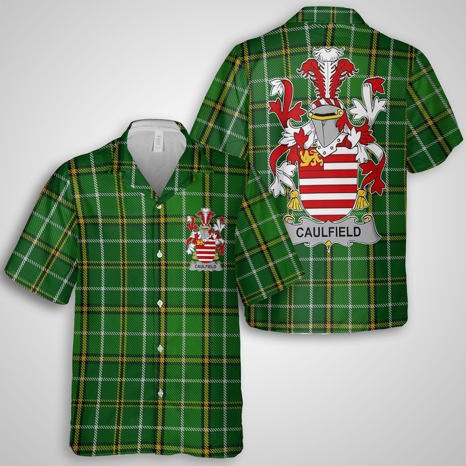 Caulfield or Gaffney Hawaiian Shirts Crest And National Plaid Style