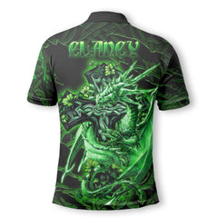 Clancy or McClancy Polo Shirts Celtic Cross And Dragon Style