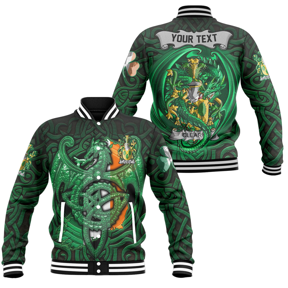 Cleary or O Clery Baseball Jackets The Green Dragon Of Ireland Style