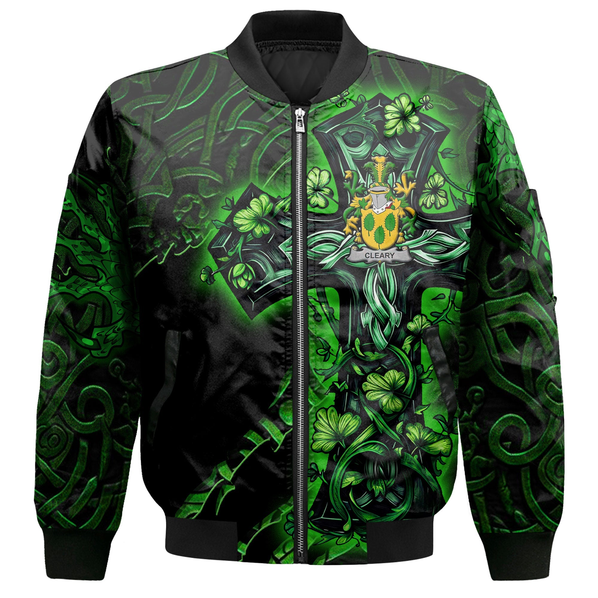 Cleary or O Clery Bomber Jackets Celtic Cross And Dragon Style