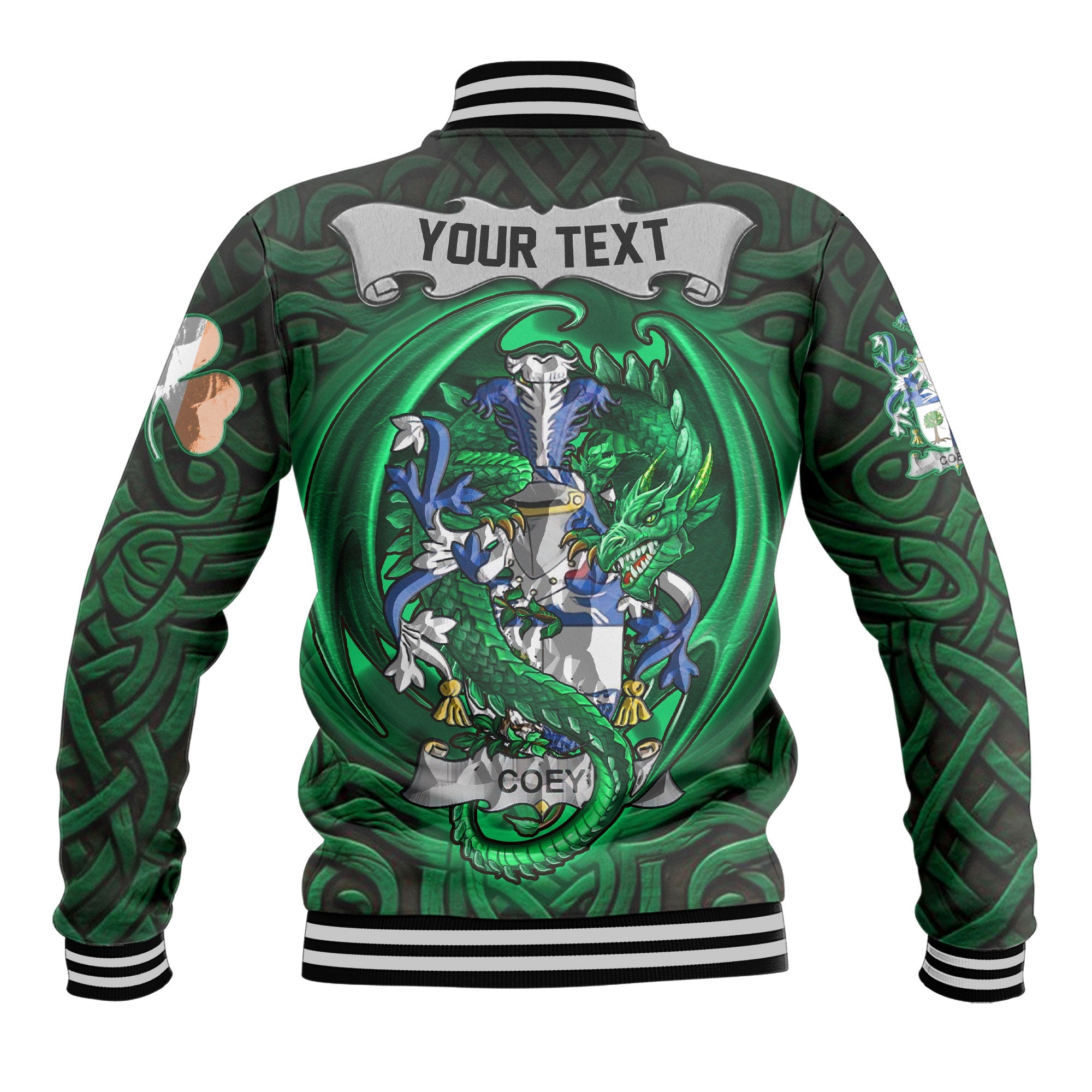 Coey or McCoey Baseball Jackets The Green Dragon Of Ireland Style