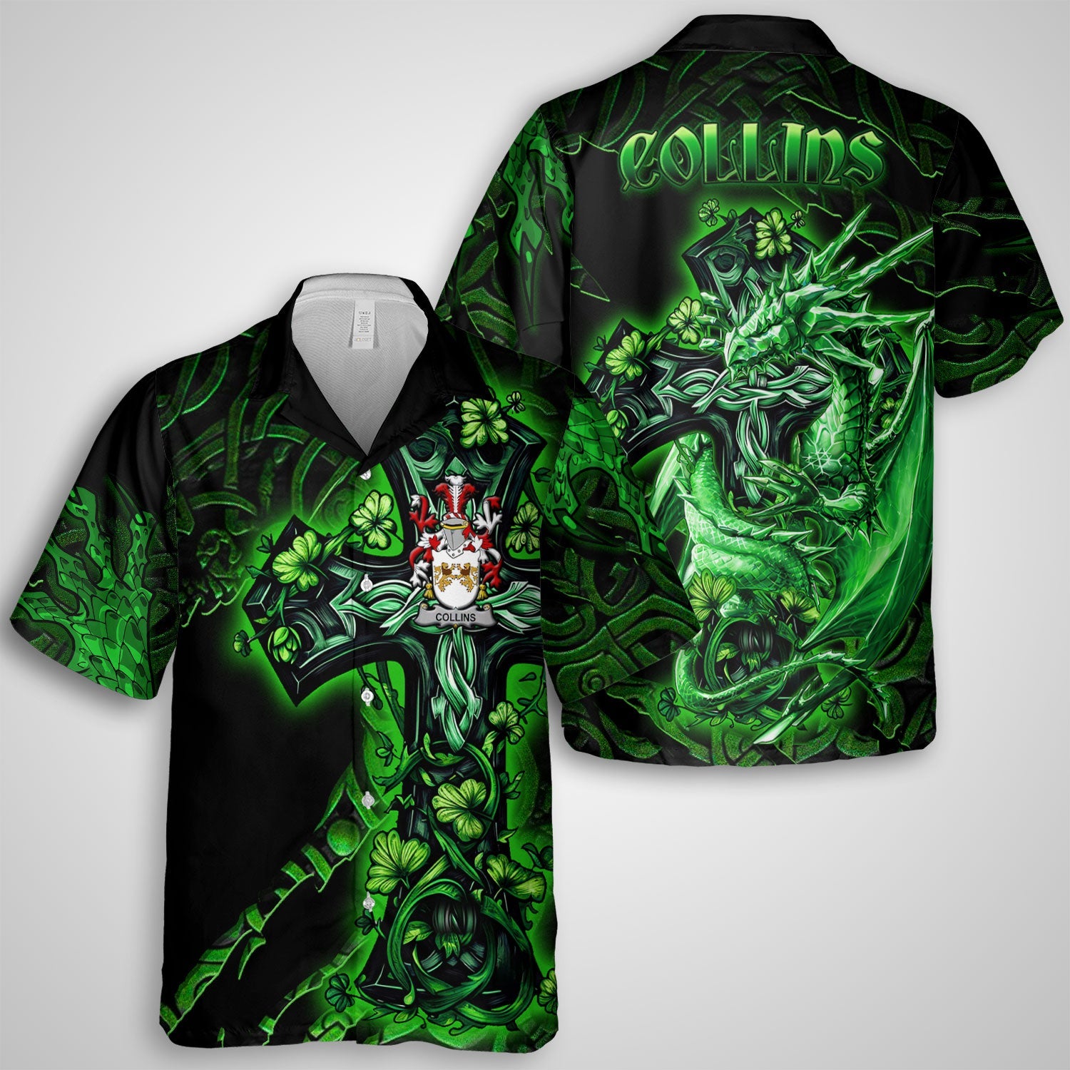 Collins Hawaiian Shirts Celtic Cross And Dragon Style