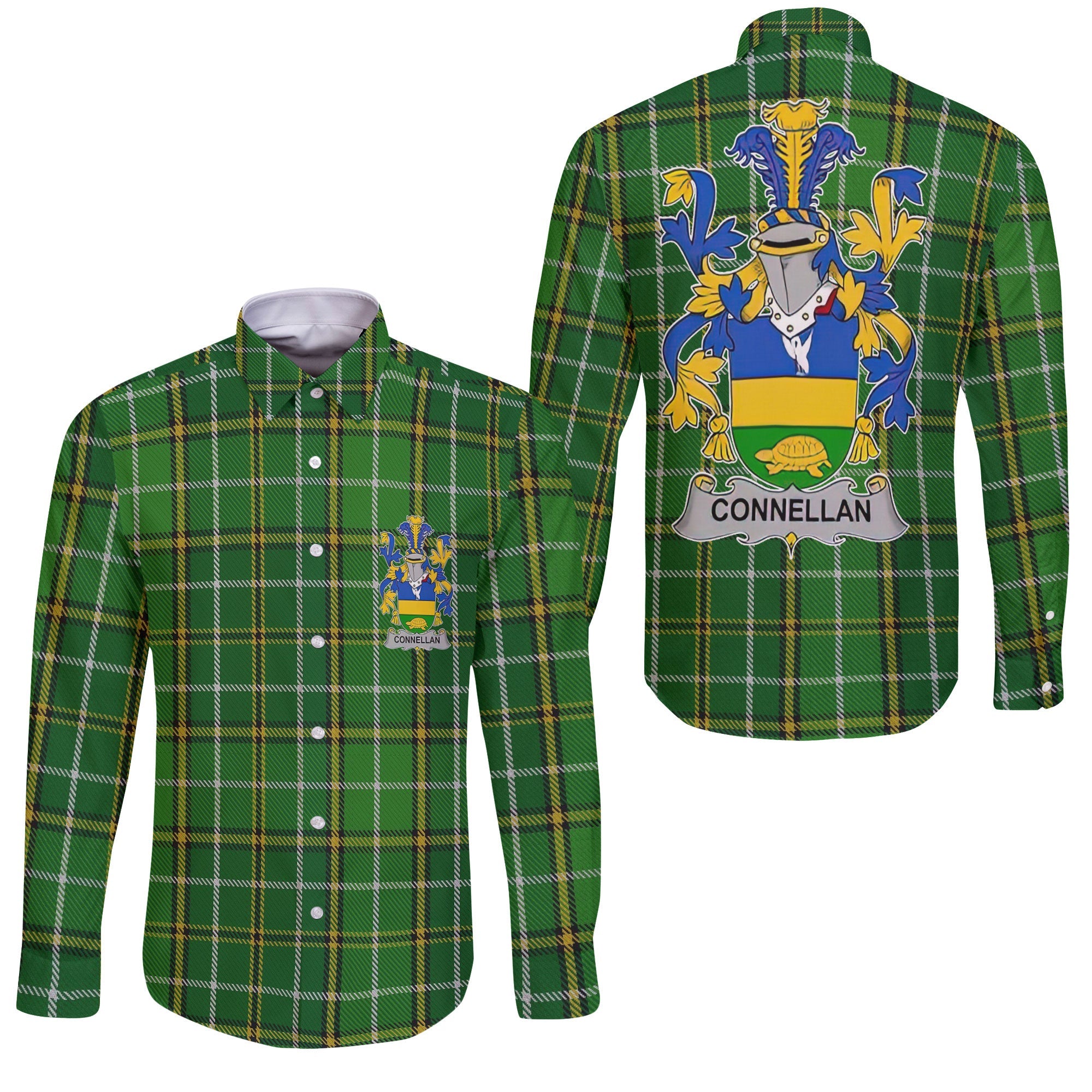 Connellan or O Connellan Long Sleeve Button Shirts Crest And National Plaid Style