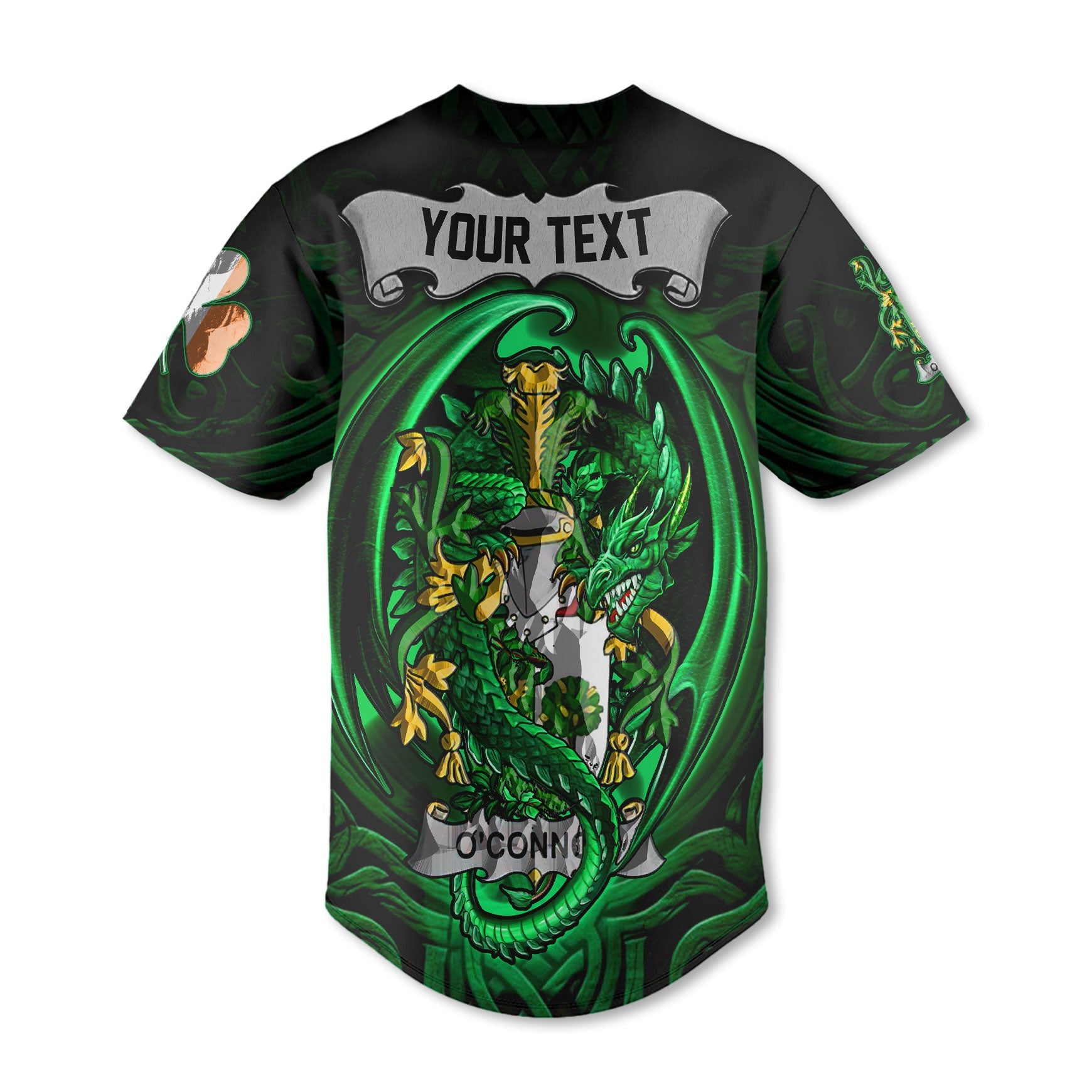 Connor or O Connor Sligo Baseball Jerseys The Green Dragon Of Ireland Style