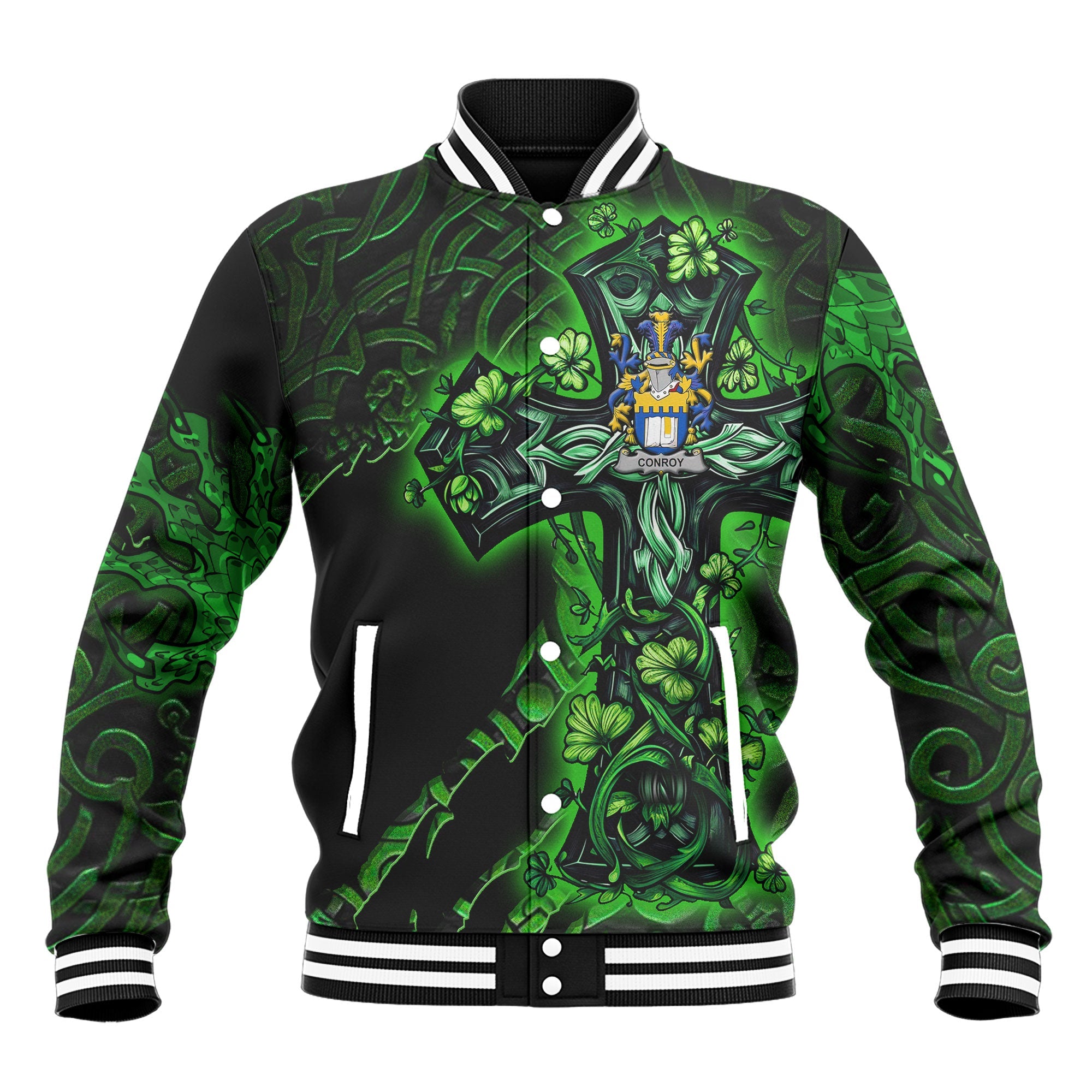 Conroy or O Mulconroy Baseball Jackets Celtic Cross And Dragon Style