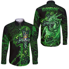 Conroy or O Mulconroy Long Sleeve Button Shirts Celtic Cross And Dragon Style