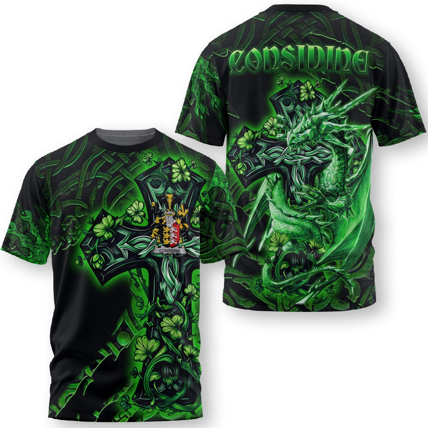 Considine or McConsidine T-Shirts Celtic Cross And Dragon Style