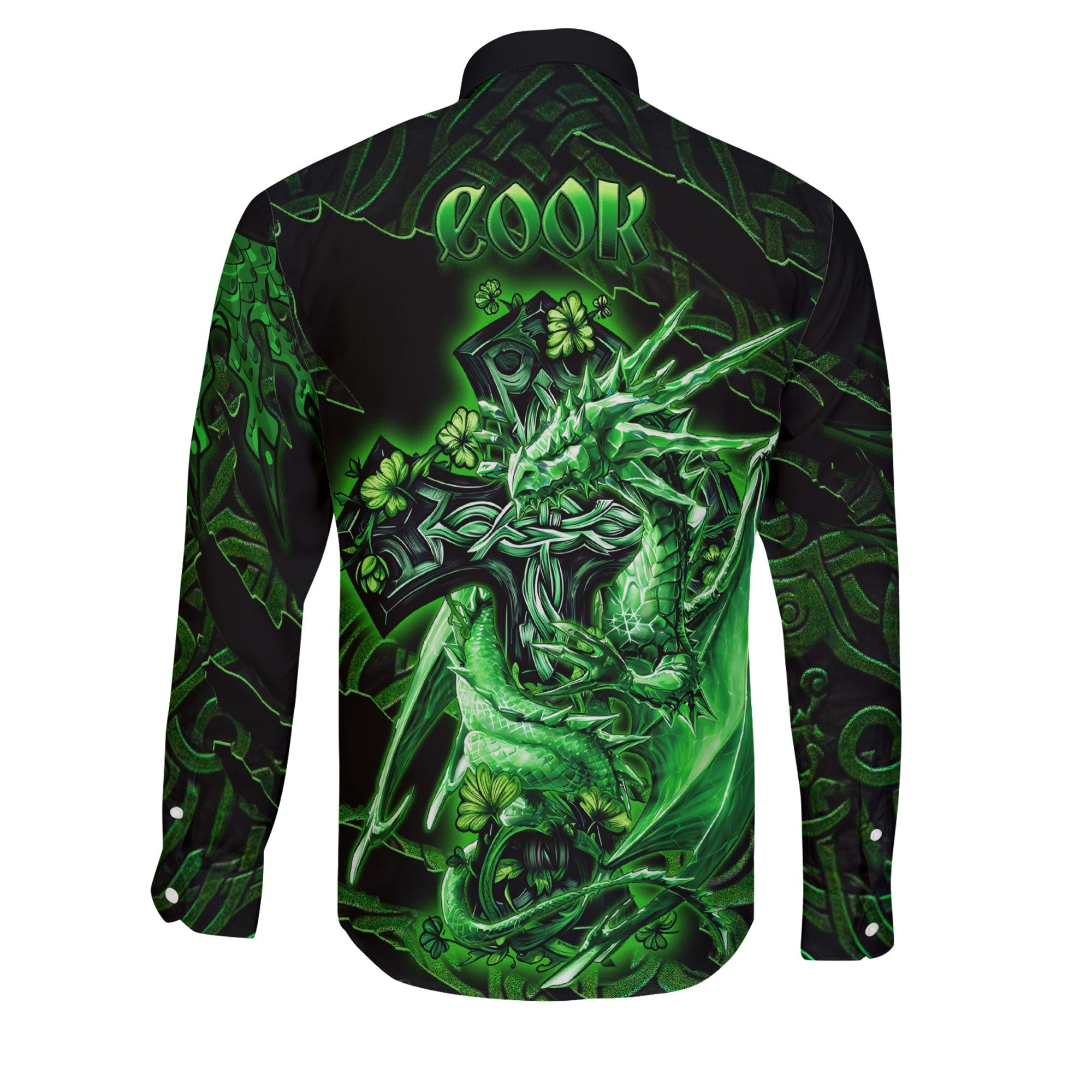 Cook Long Sleeve Button Shirts Celtic Cross And Dragon Style