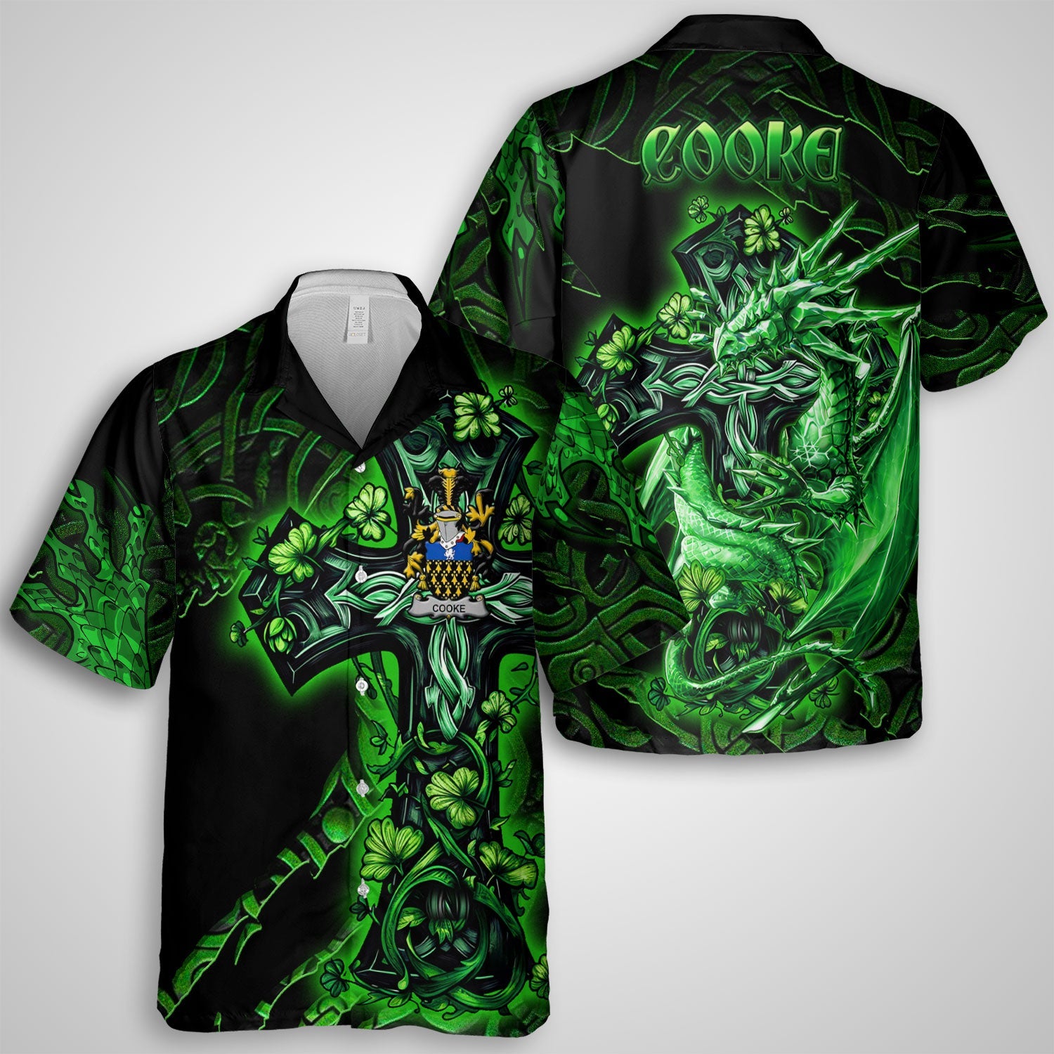 Cooke Hawaiian Shirts Celtic Cross And Dragon Style