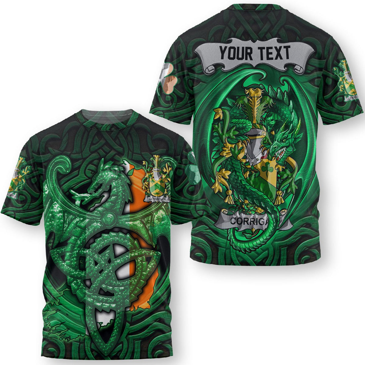 Corrigan or O Corrigan T-Shirts The Green Dragon Of Ireland Style