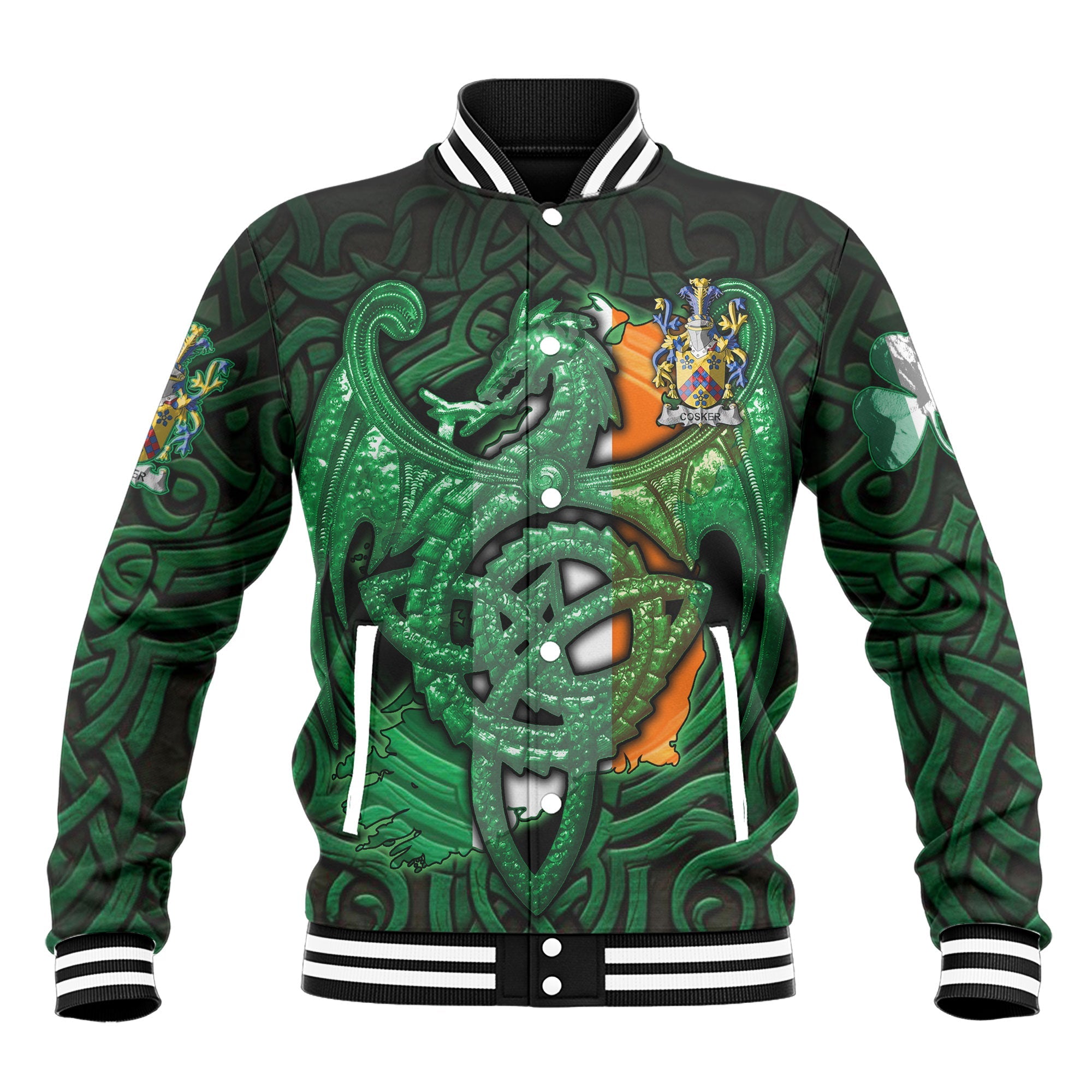 Cosker or McCosker Baseball Jackets The Green Dragon Of Ireland Style