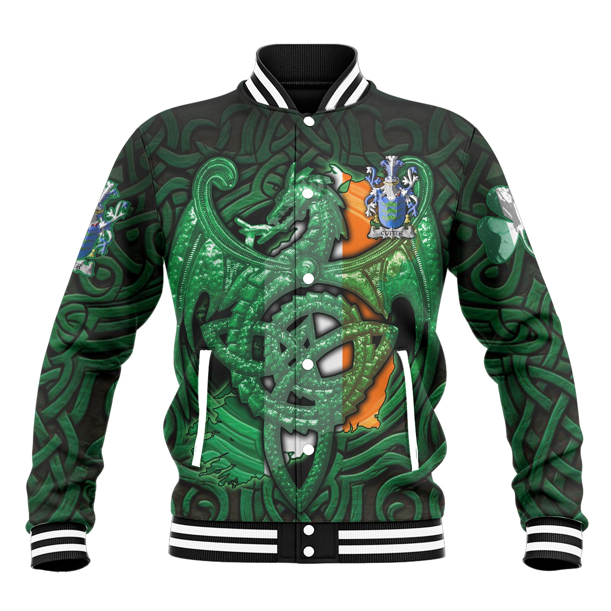 Cotter or MacCotter Baseball Jackets The Green Dragon Of Ireland Style