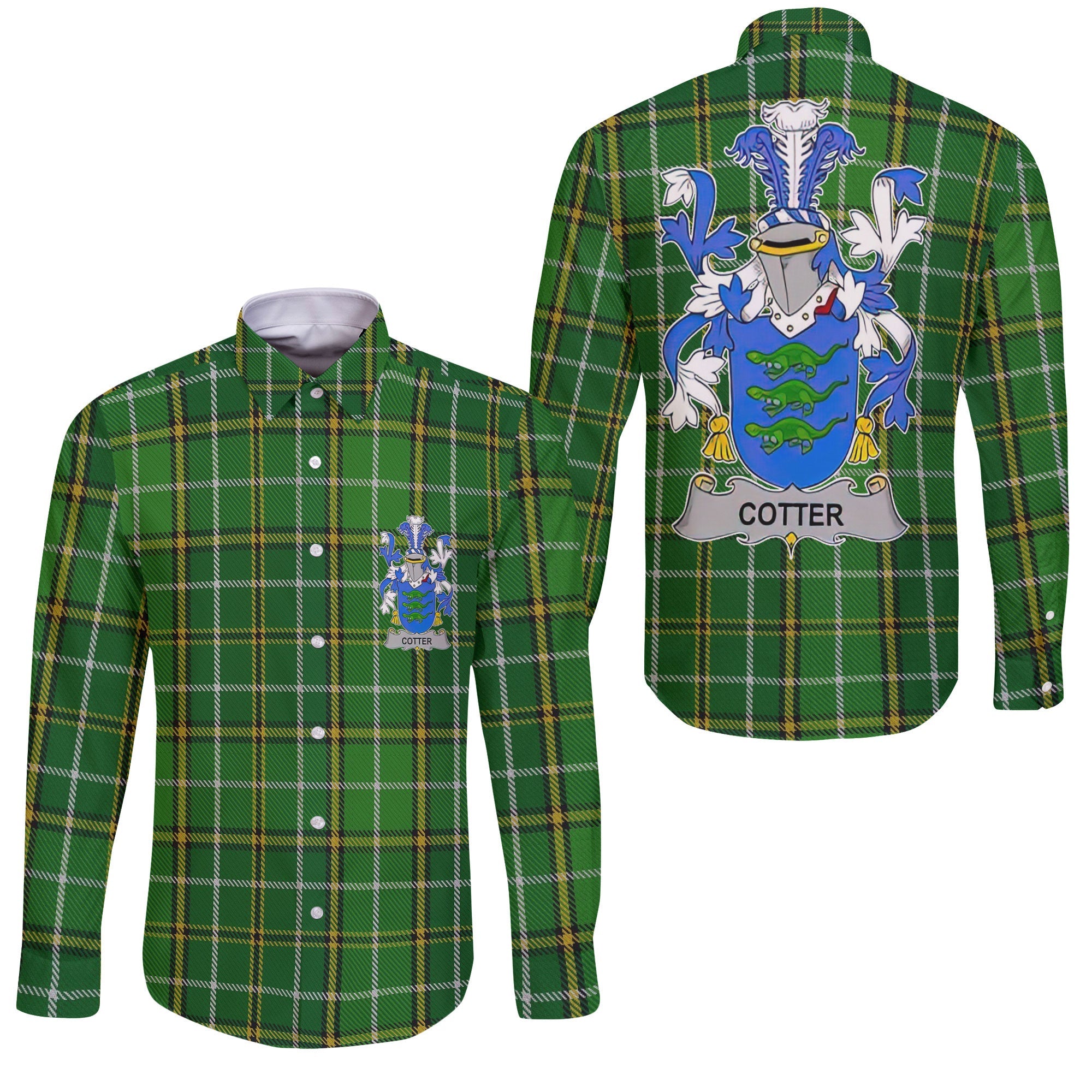 Cotter or MacCotter Long Sleeve Button Shirts Crest And National Plaid Style