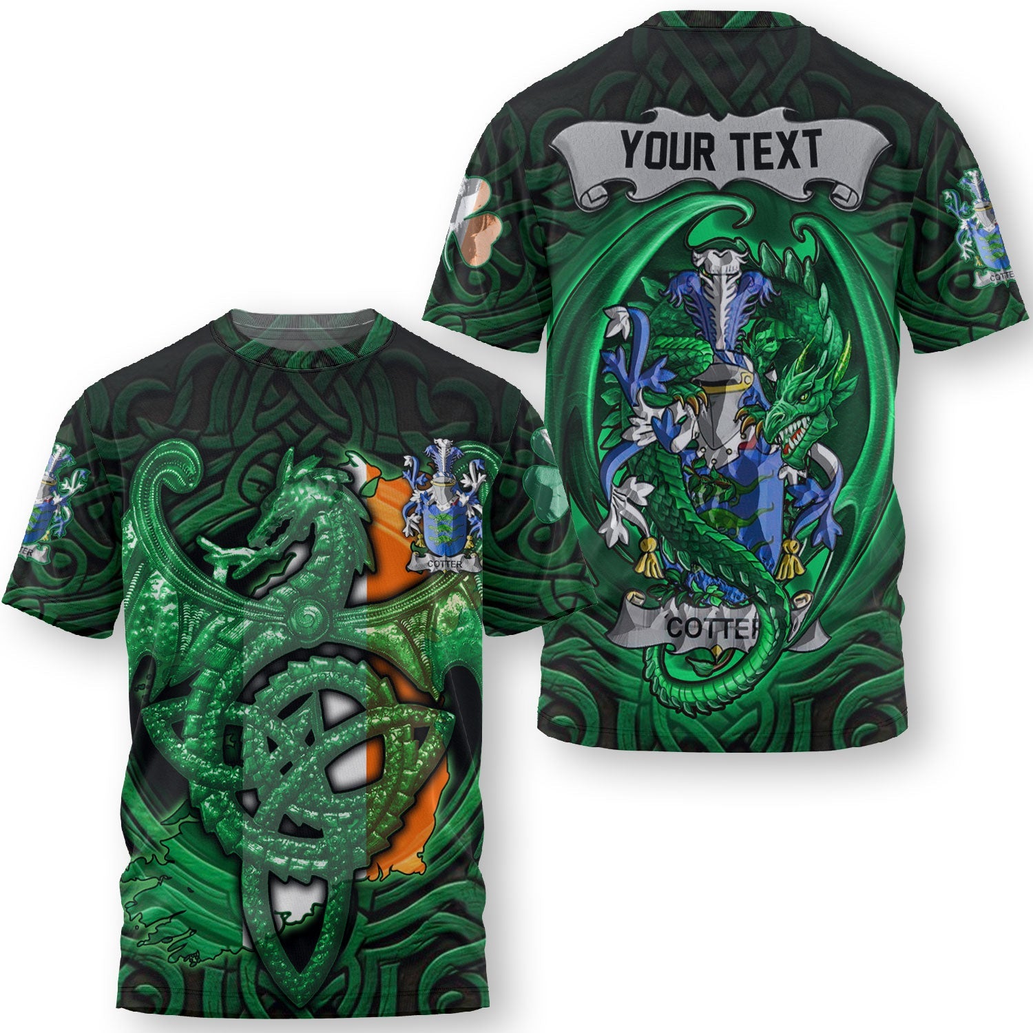 Cotter or MacCotter T-Shirts The Green Dragon Of Ireland Style