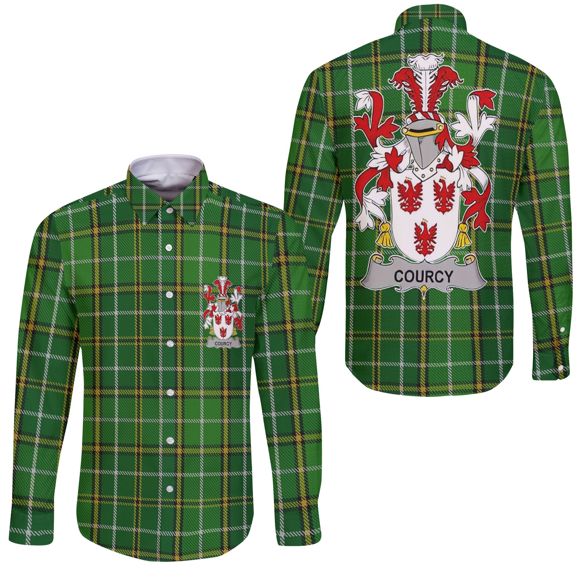 Courcy de Lord Kingsale Long Sleeve Button Shirts Crest And National Plaid Style