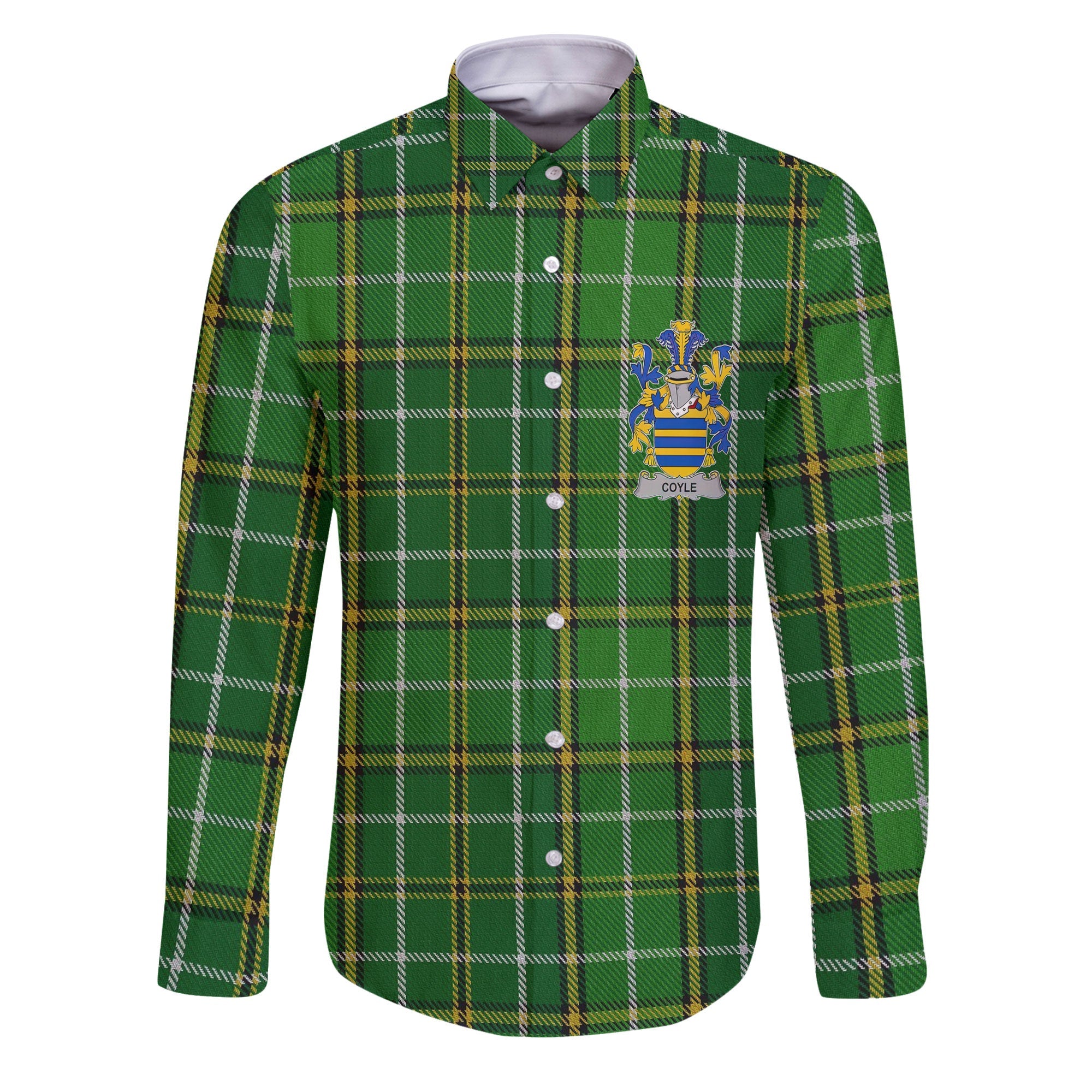 Coyle or McCoyle Long Sleeve Button Shirts Crest And National Plaid Style