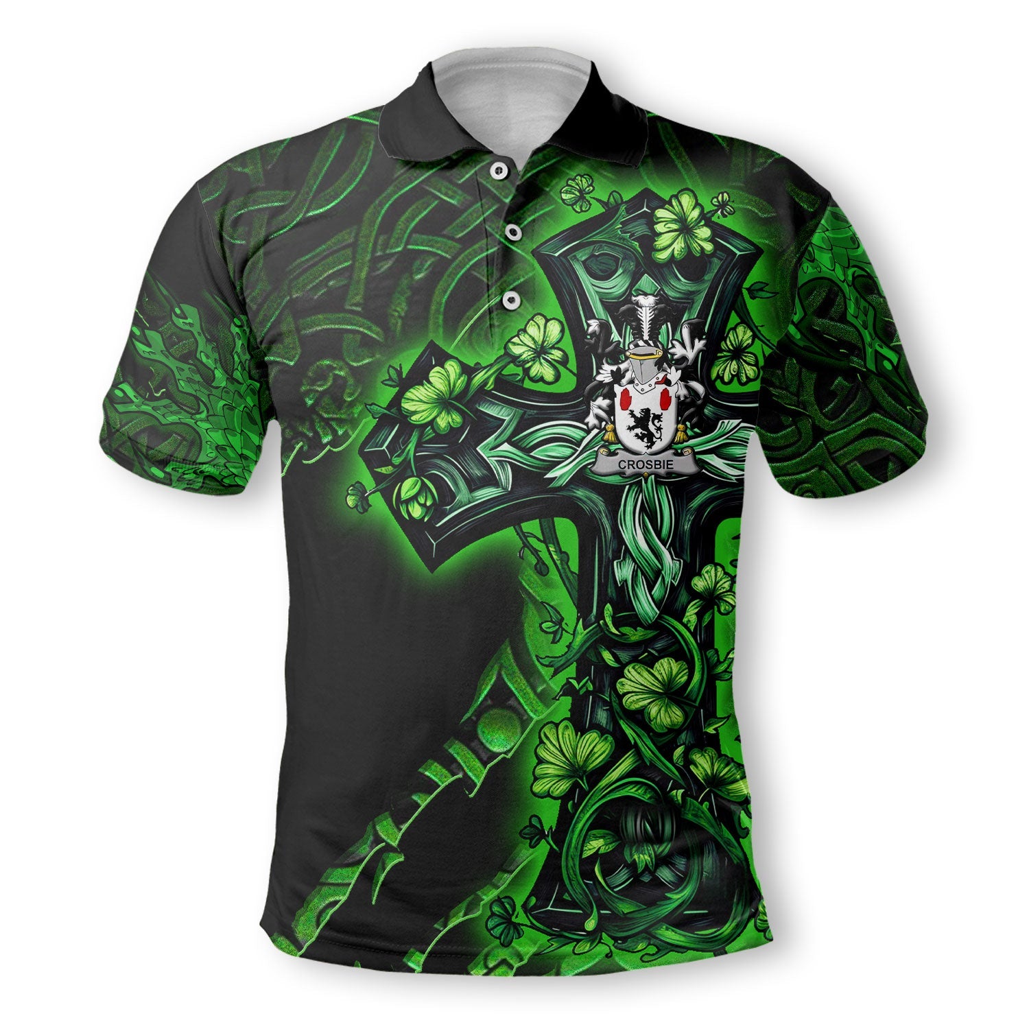 Crosbie or McCrossan Polo Shirts Celtic Cross And Dragon Style