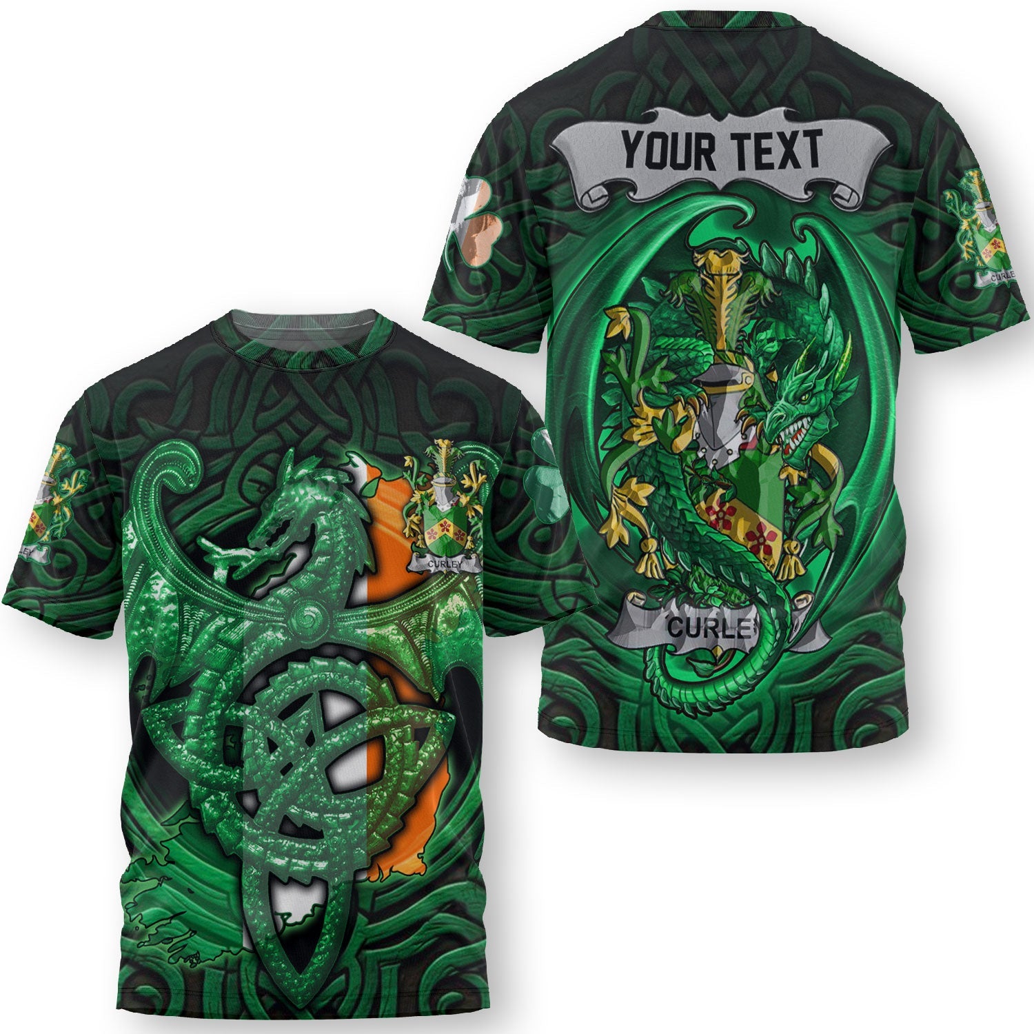 Curley or McTurley T-Shirts The Green Dragon Of Ireland Style