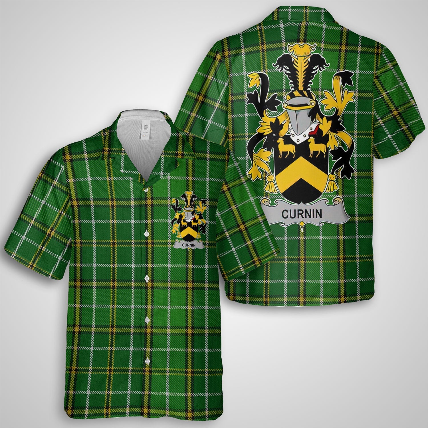 Curnin or O Curneen Hawaiian Shirts Crest And National Plaid Style