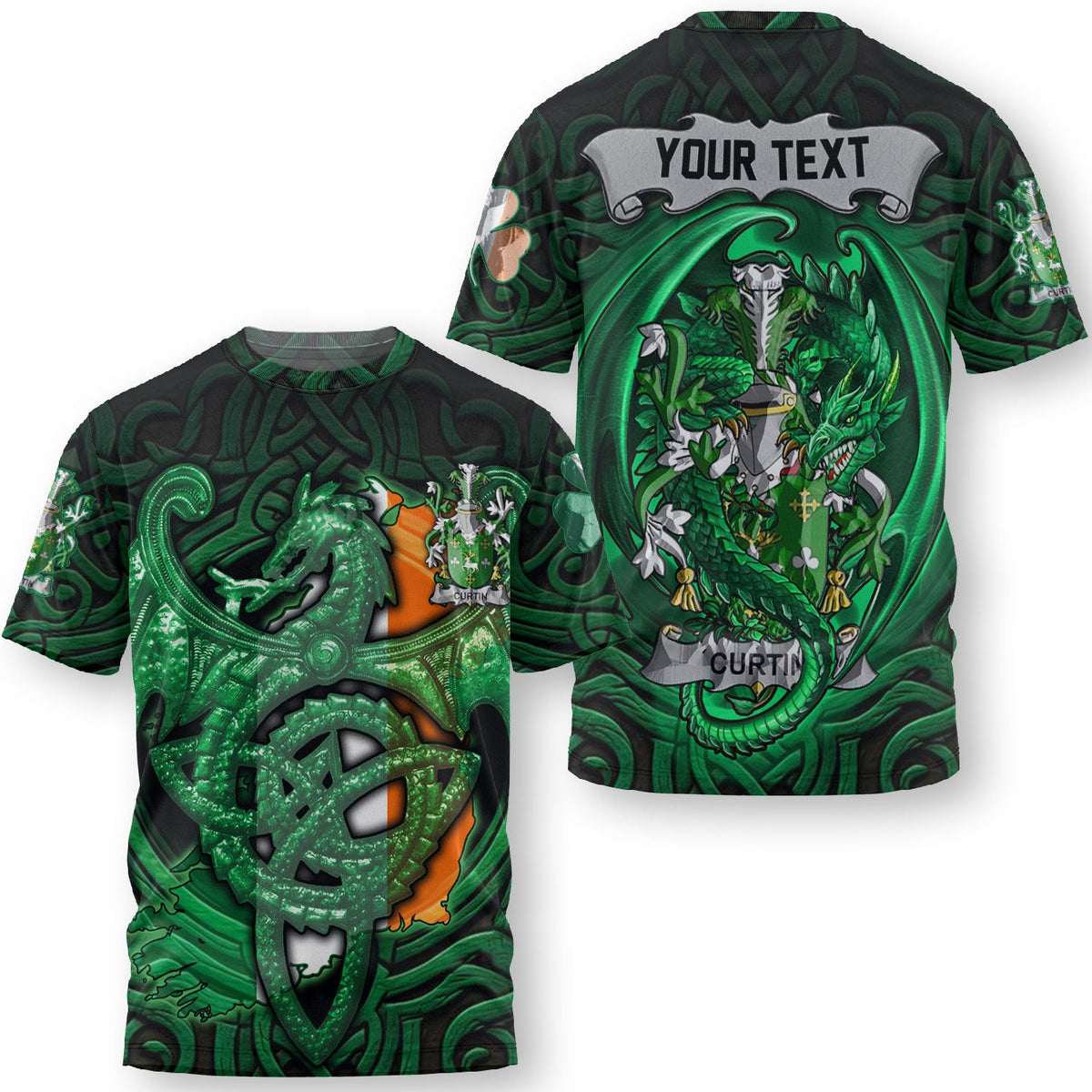 Curtin or McCurtin T-Shirts The Green Dragon Of Ireland Style