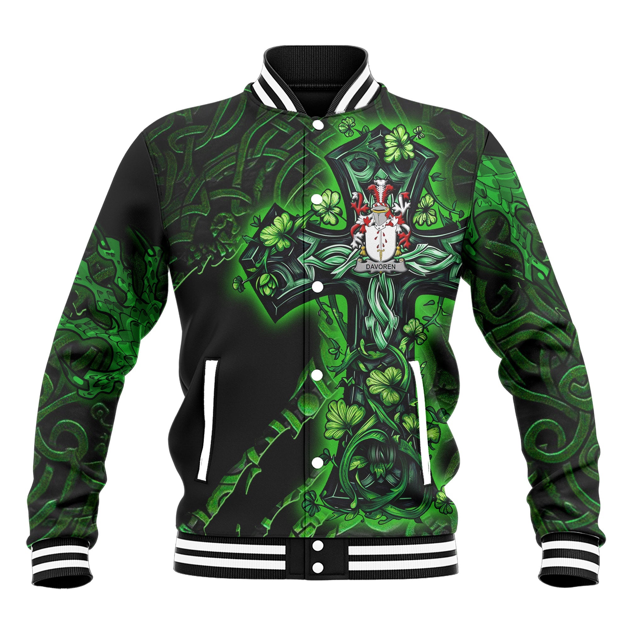 Davoren or O Davoren Baseball Jackets Celtic Cross And Dragon Style