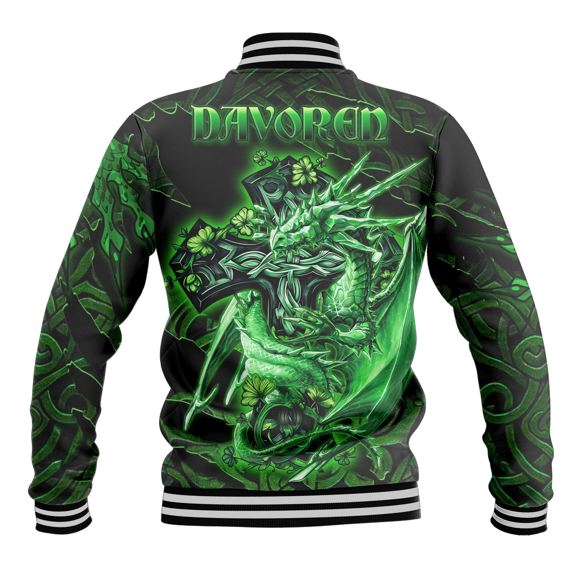 Davoren or O Davoren Baseball Jackets Celtic Cross And Dragon Style