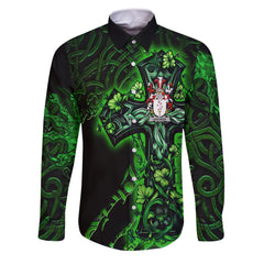 Davoren or O Davoren Long Sleeve Button Shirts Celtic Cross And Dragon Style