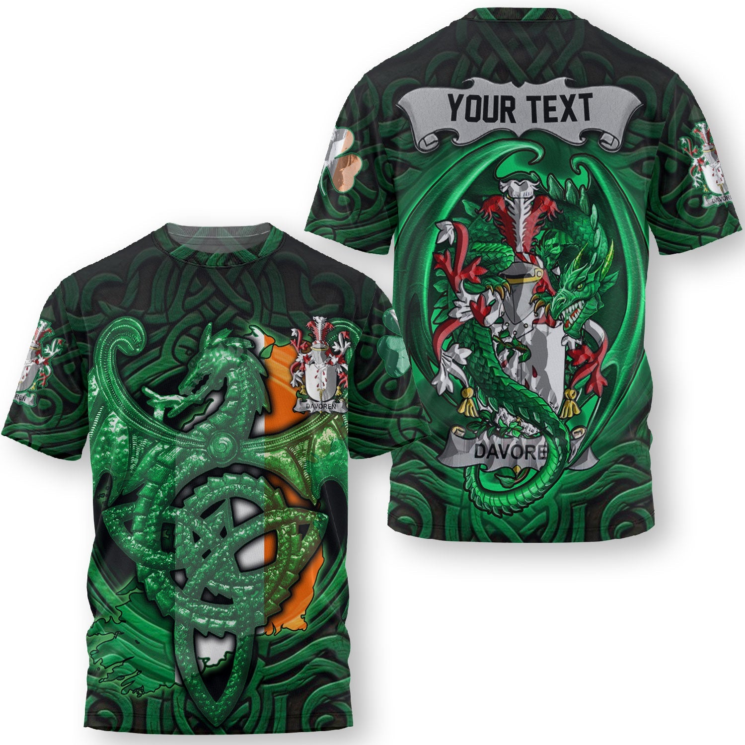 Davoren or O Davoren T-Shirts The Green Dragon Of Ireland Style