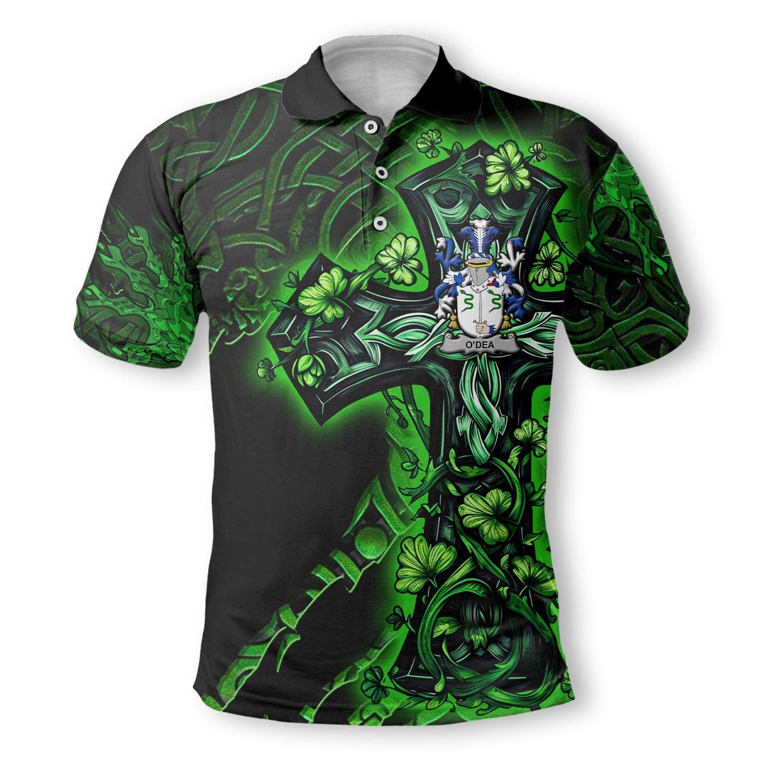 Dea or O Dea Polo Shirts Celtic Cross And Dragon Style
