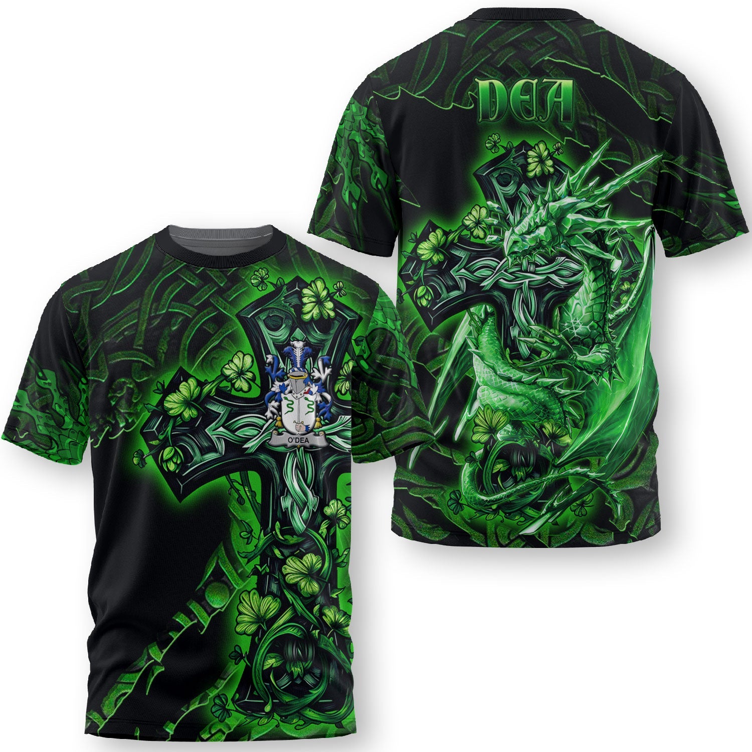 Dea or O Dea T-Shirts Celtic Cross And Dragon Style