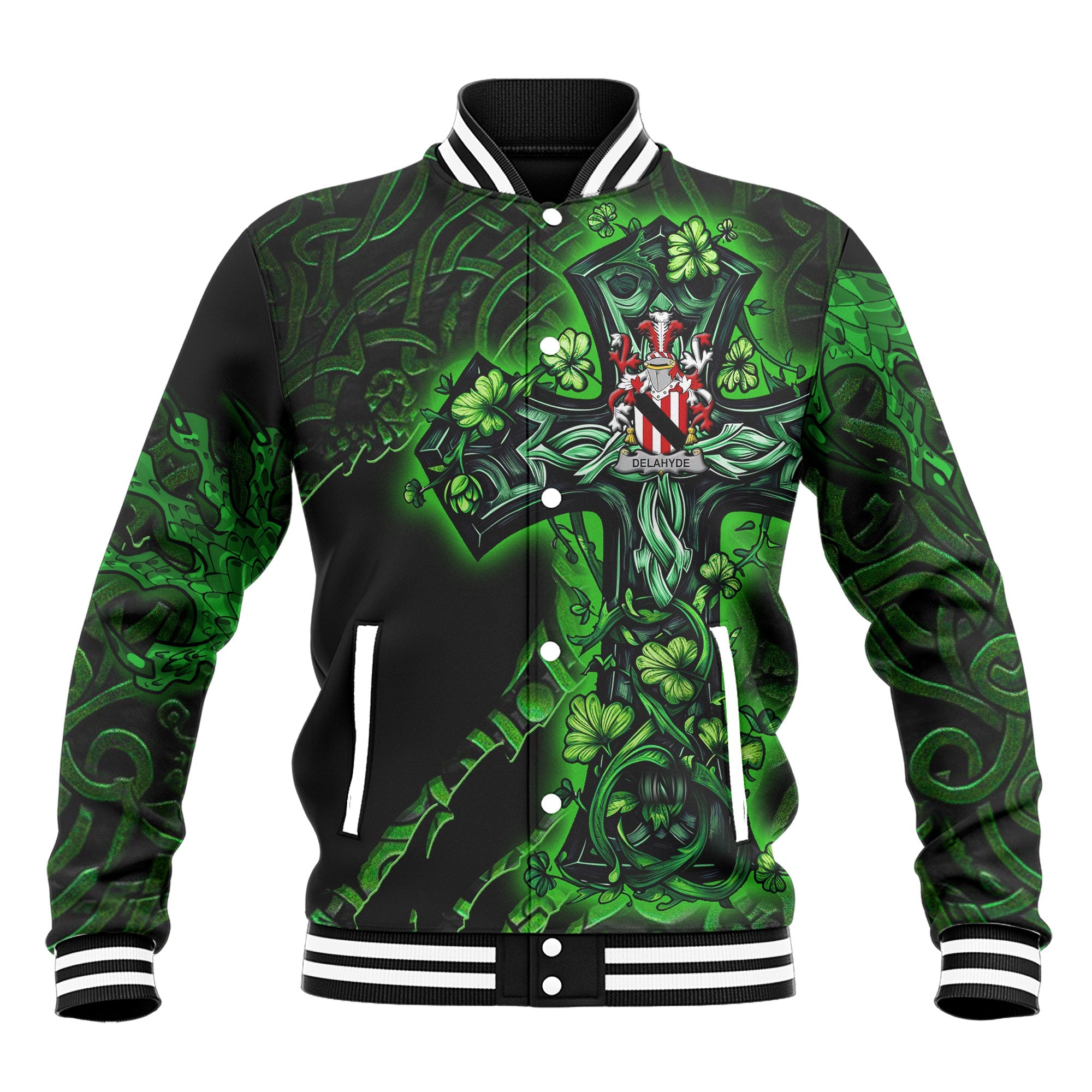 Delahyde Baseball Jackets Celtic Cross And Dragon Style