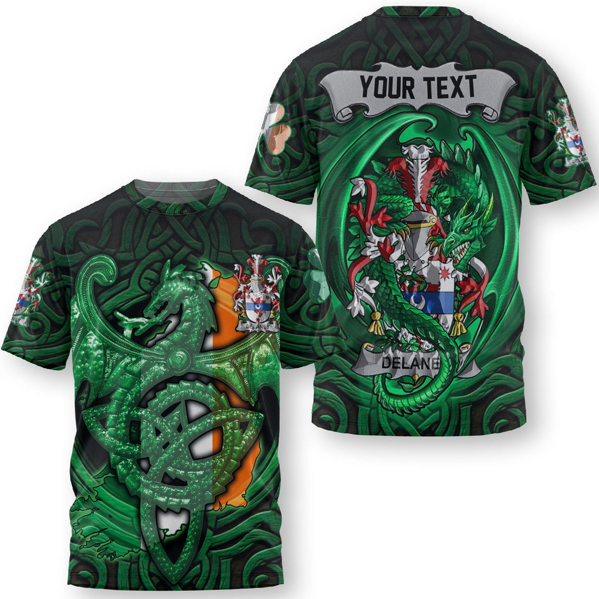 Delaney or O Delany T-Shirts The Green Dragon Of Ireland Style