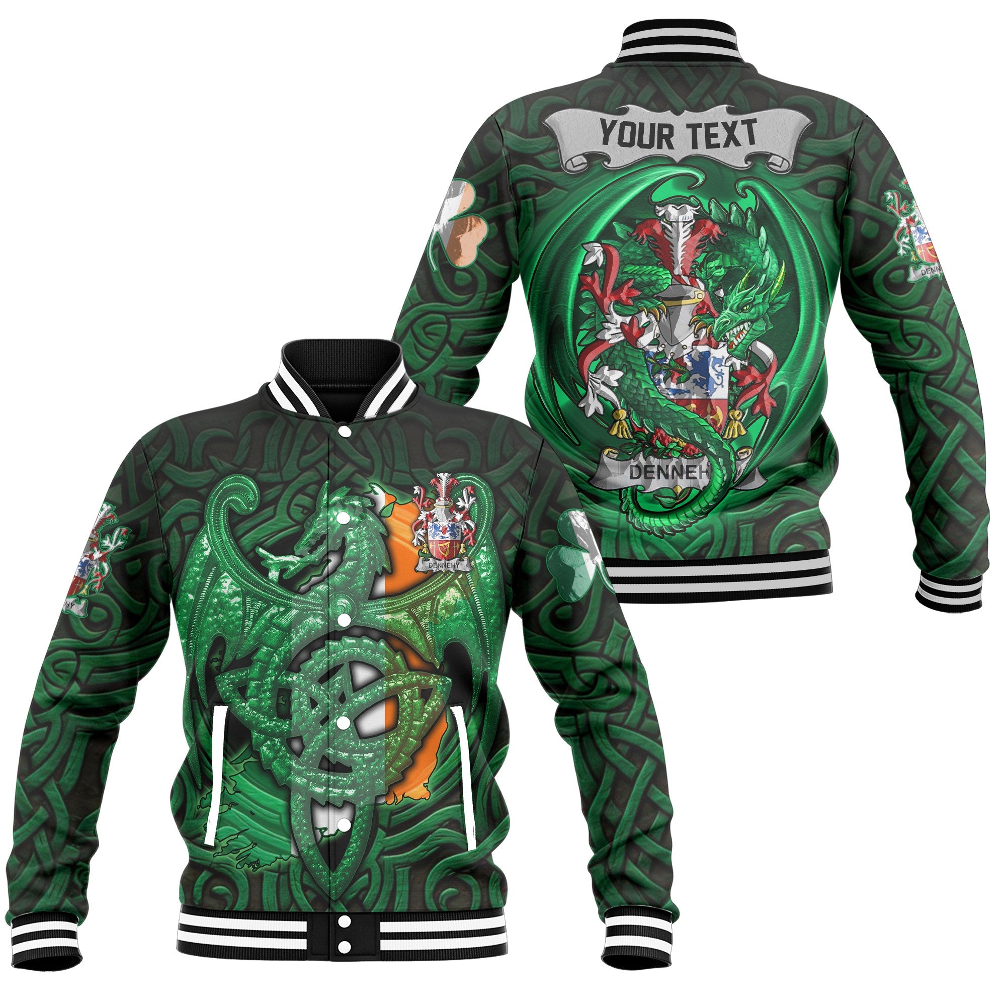 Dennehy or O Dennehy Baseball Jackets The Green Dragon Of Ireland Style