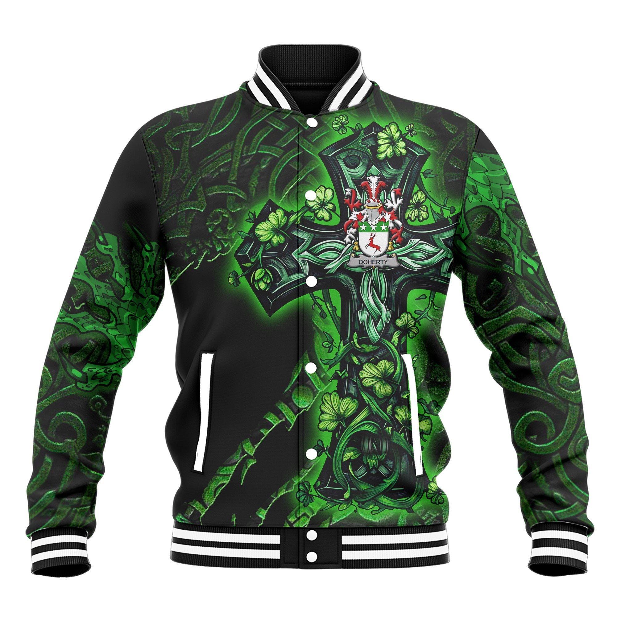 Doherty or O Doherty Baseball Jackets Celtic Cross And Dragon Style