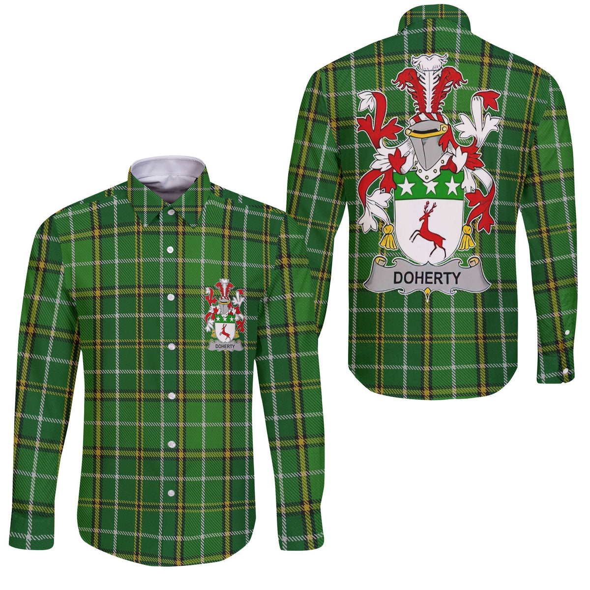 Doherty or O Doherty Long Sleeve Button Shirts Crest And National Plaid Style