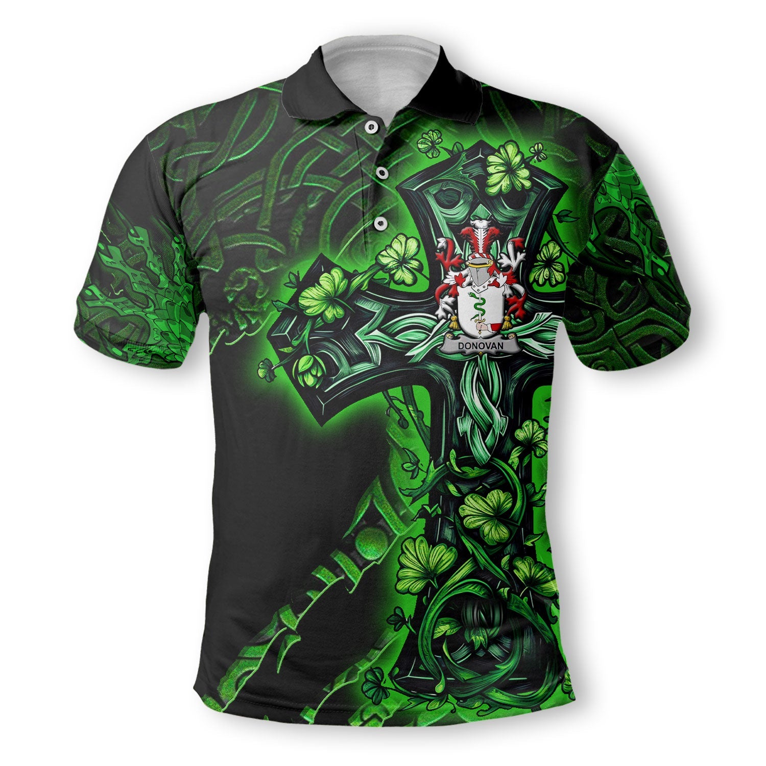Donovan or O Donovan Polo Shirts Celtic Cross And Dragon Style