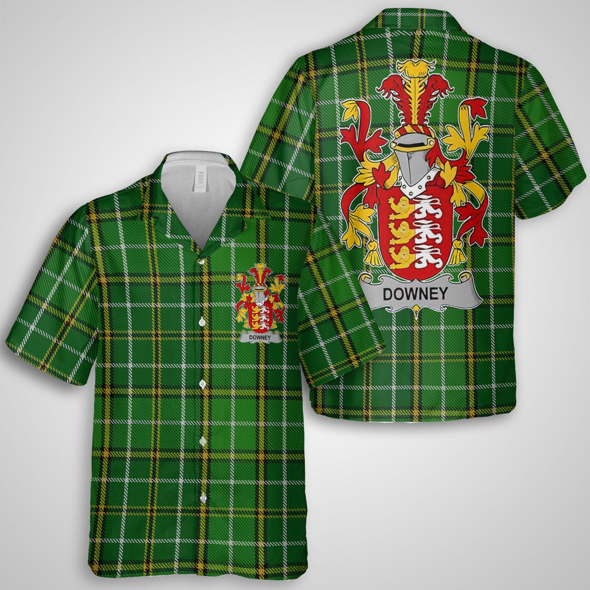 Downey or O Downey Hawaiian Shirts Crest And National Plaid Style