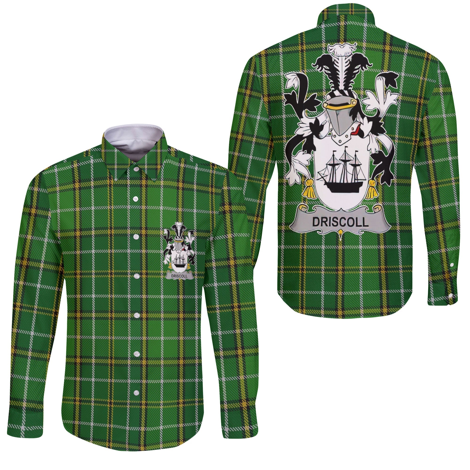 Driscoll or O Driscoll Long Sleeve Button Shirts Crest And National Plaid Style