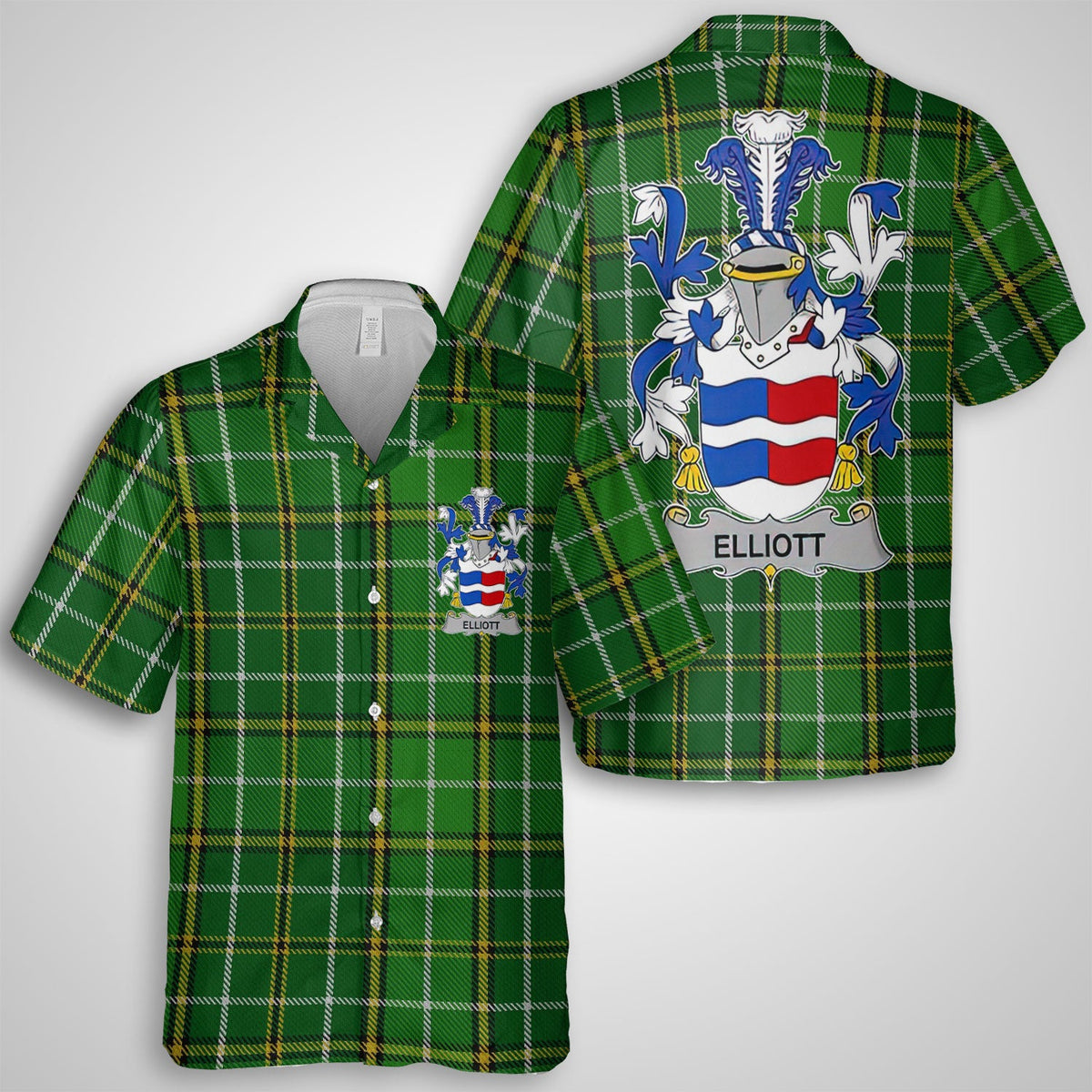 Elliott Hawaiian Shirts Crest And National Plaid Style